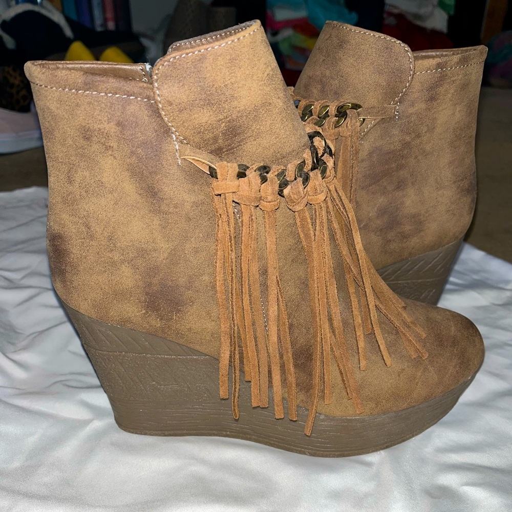 Brown Fringe Ankle Booties
